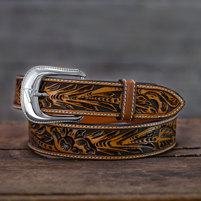 Vogt Silversmiths Belts 041-2202-30 NEW! Russet Medium-Dark Oak Leaf Belt