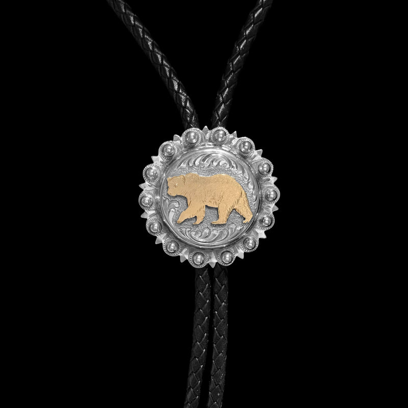 Vogt Silversmiths Last Chance Silver Gold Bear with Sterling Silver Beads Bolo
