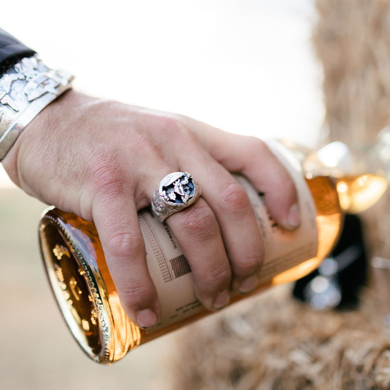 Vogt Silversmiths Rings Hand Engraved Sterling Johnny Bones Men's Ring