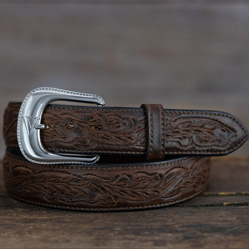 Vogt Silversmiths Belts Bison Tooled Oak Leaf Belt