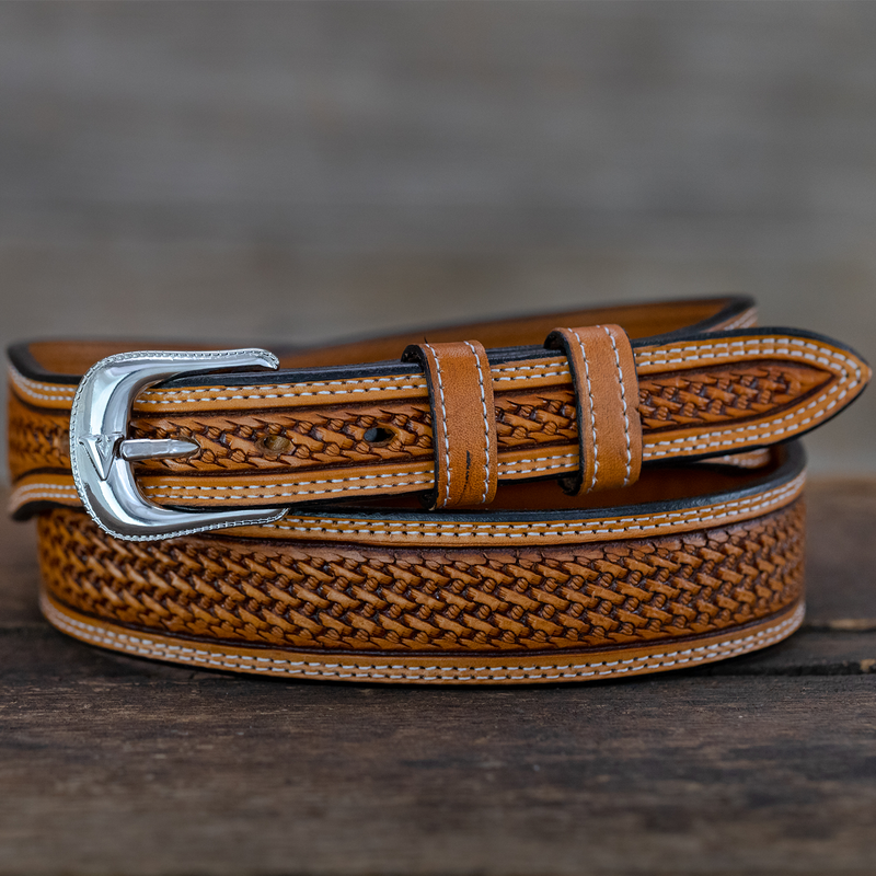 Checkered Stamped Belt - Brown - 40